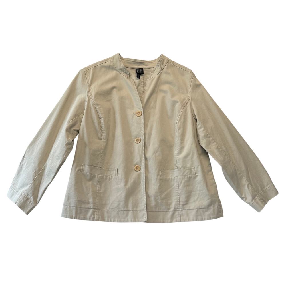 EILEEN FISHER Woman Cotton Pebble Stand Collar Jacket Women's Size 3X Beige NWT